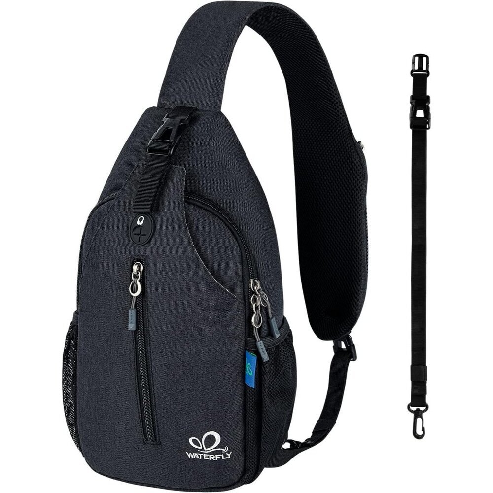 Men Pure Black Crossbody Sling Backpack Sling Bag Travel Hiking Chest Daypack